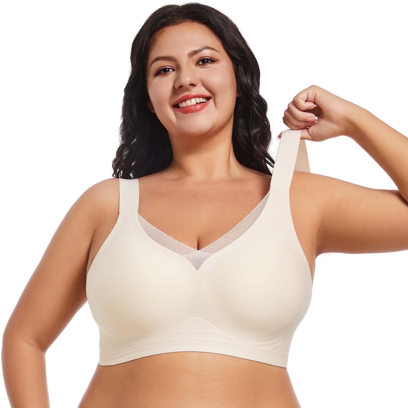 Homlouue Plus Size Bras for Women Sleep Soft Everyday Bra Deep V Mesh Nude Full Coverage Wirefree Bra 2XL