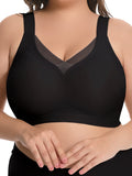 Homlouue Plus Size Bras for Women Sleep Soft Everyday Bra Deep V Mesh Black Full Coverage Wirefree Bra XL
