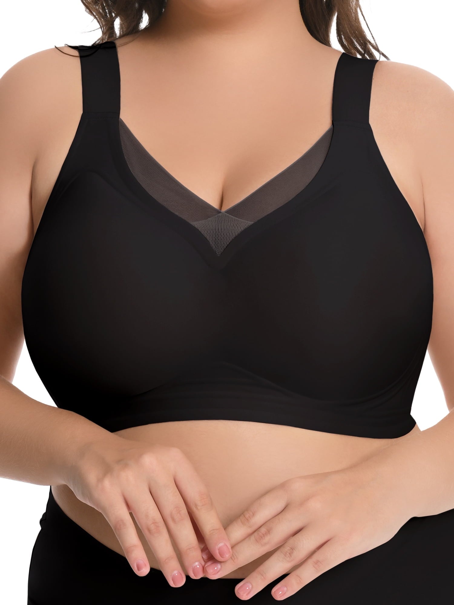 Homlouue Plus Size Bras for Women Sleep Soft Everyday Bra Deep V Mesh Nude Full Coverage Wirefree Bra XL