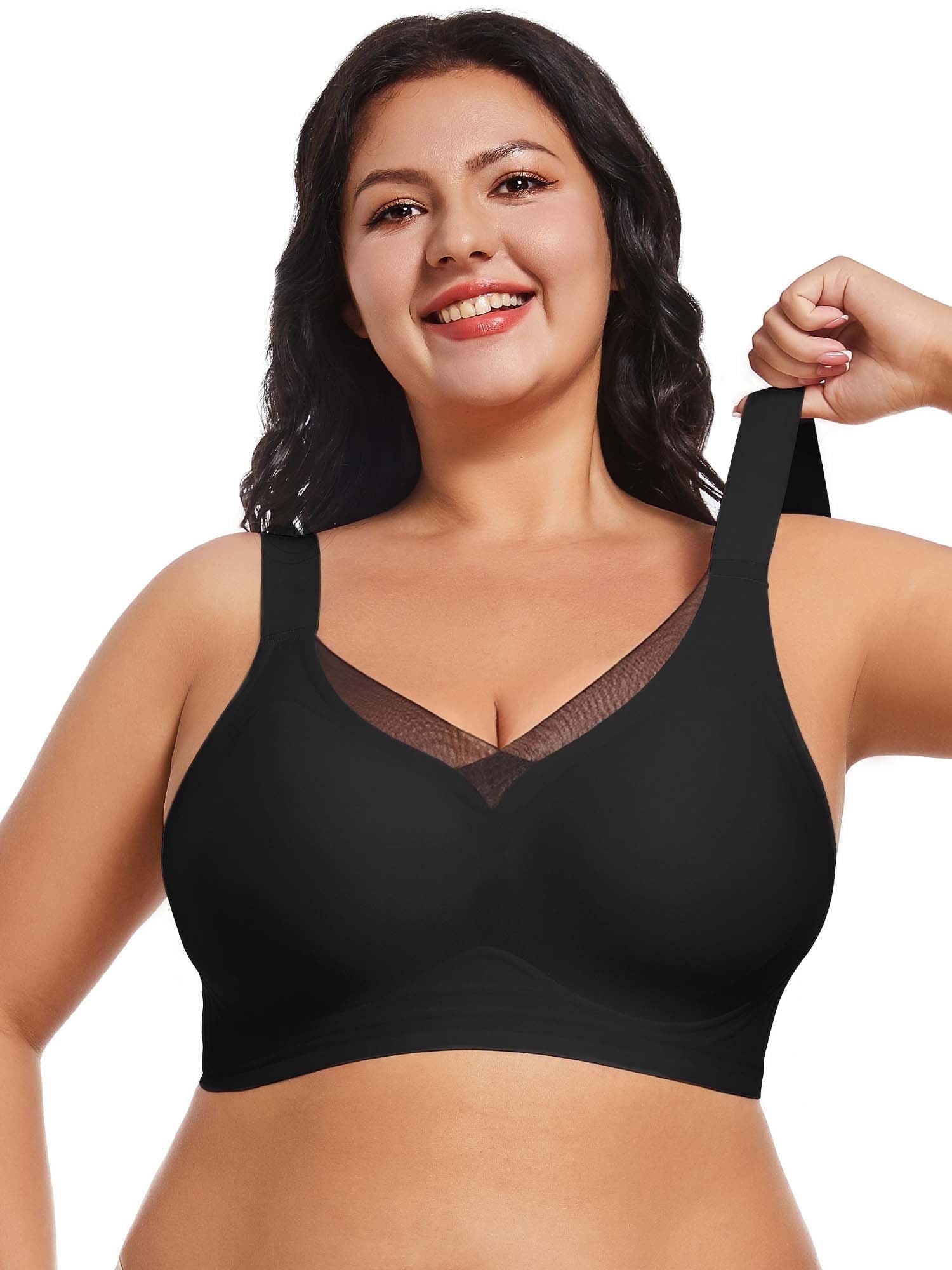 Homlouue Plus Size Bras for Women Sleep Soft Everyday Bra Deep V Mesh Nude Full Coverage Wirefree Bra 2XL
