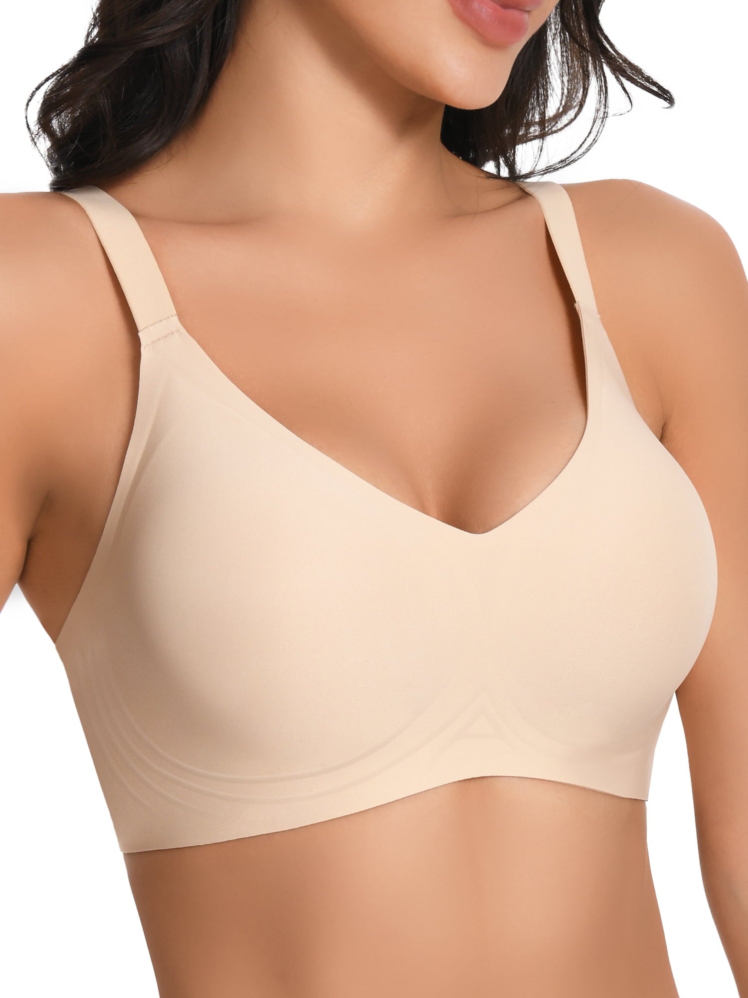 Homlouue Plus Size Bras for Women Sleep Soft Everyday Bra Deep V Mesh Nude Full Coverage Wirefree Bra XL