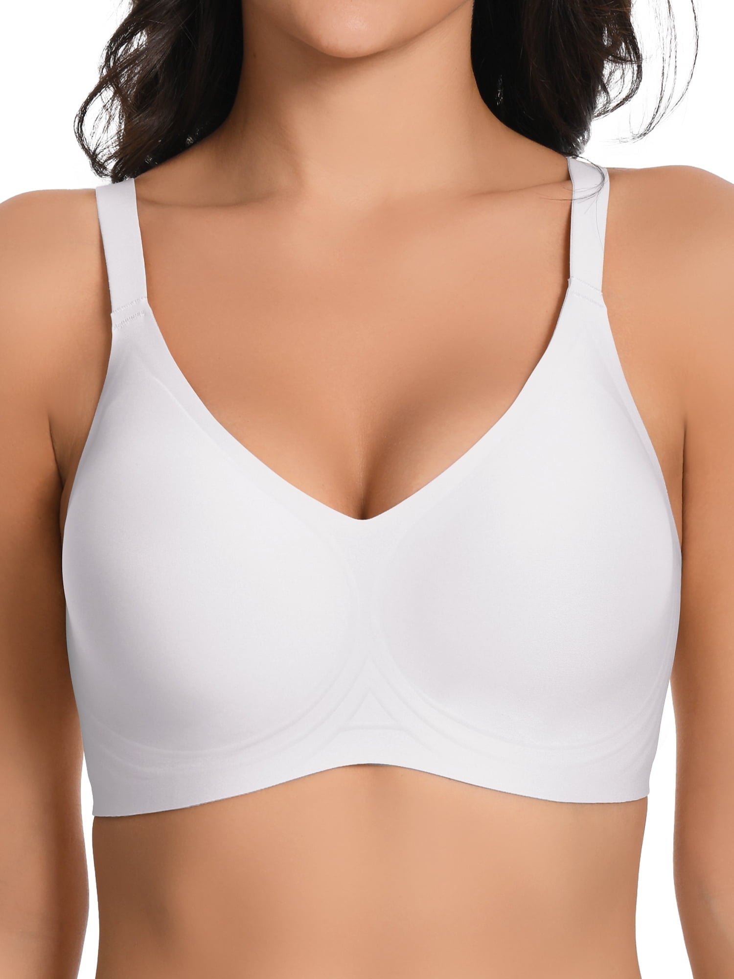 Homlouue Plus Size Bras for Women Sleep Soft Everyday Bra Deep V Mesh Black Full Coverage Wirefree Bra 2XL