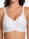 Homlouue Wireless Bras for Women Push Up Deep V Sleep Soft Bra White Full Coverage Everyday Bra XL