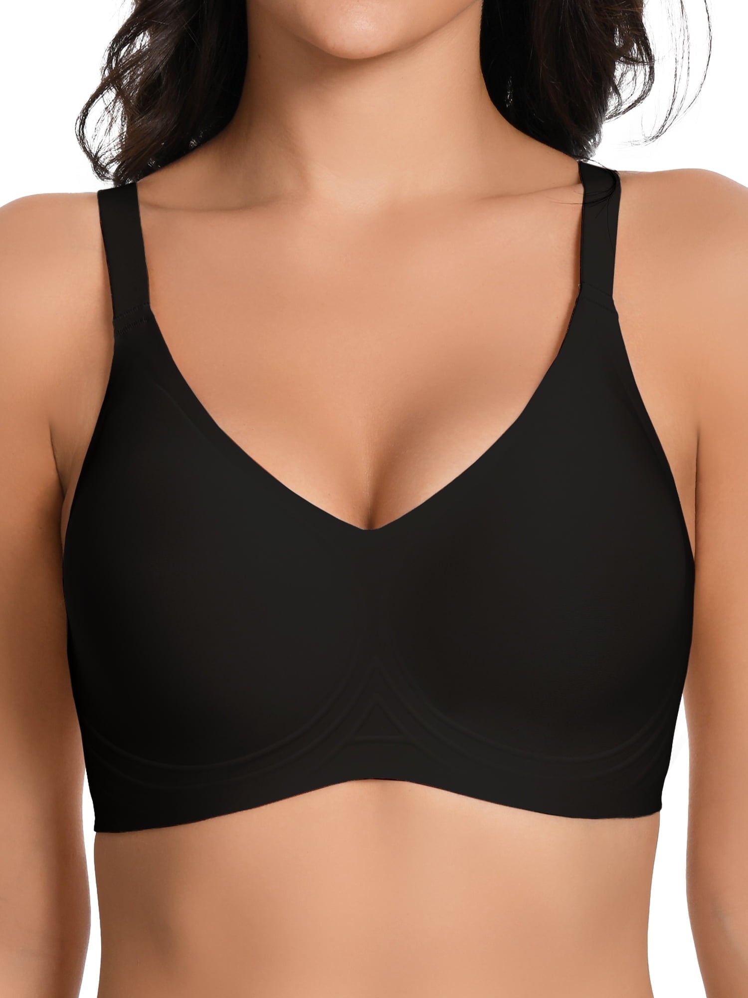 Homlouue Plus Size Bras for Women Sleep Soft Everyday Bra Deep V Mesh Nude Full Coverage Wirefree Bra L