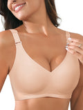 Homlouue Wireless Bras for Women Push Up Deep V Sleep Soft Bra Nude Full Coverage Everyday Bra 2XL