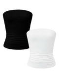 Homlouue Plus Size Tube Tops for Women Crop Tank Top Basic Going Out Top Strapless 2 Pack White and Black L