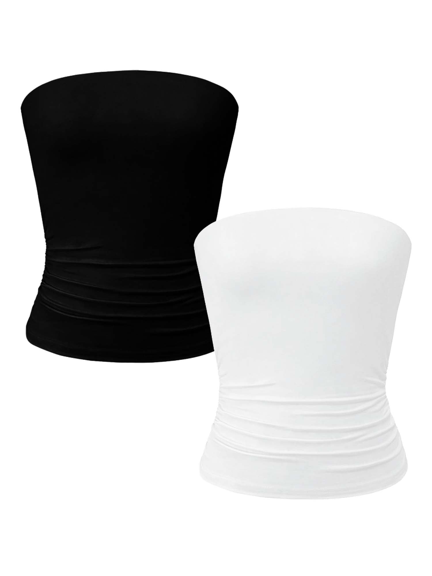 Homlouue Plus Size Tube Tops for Women Crop Tank Top Basic Going Out Top Strapless 2 Pack White and Black L