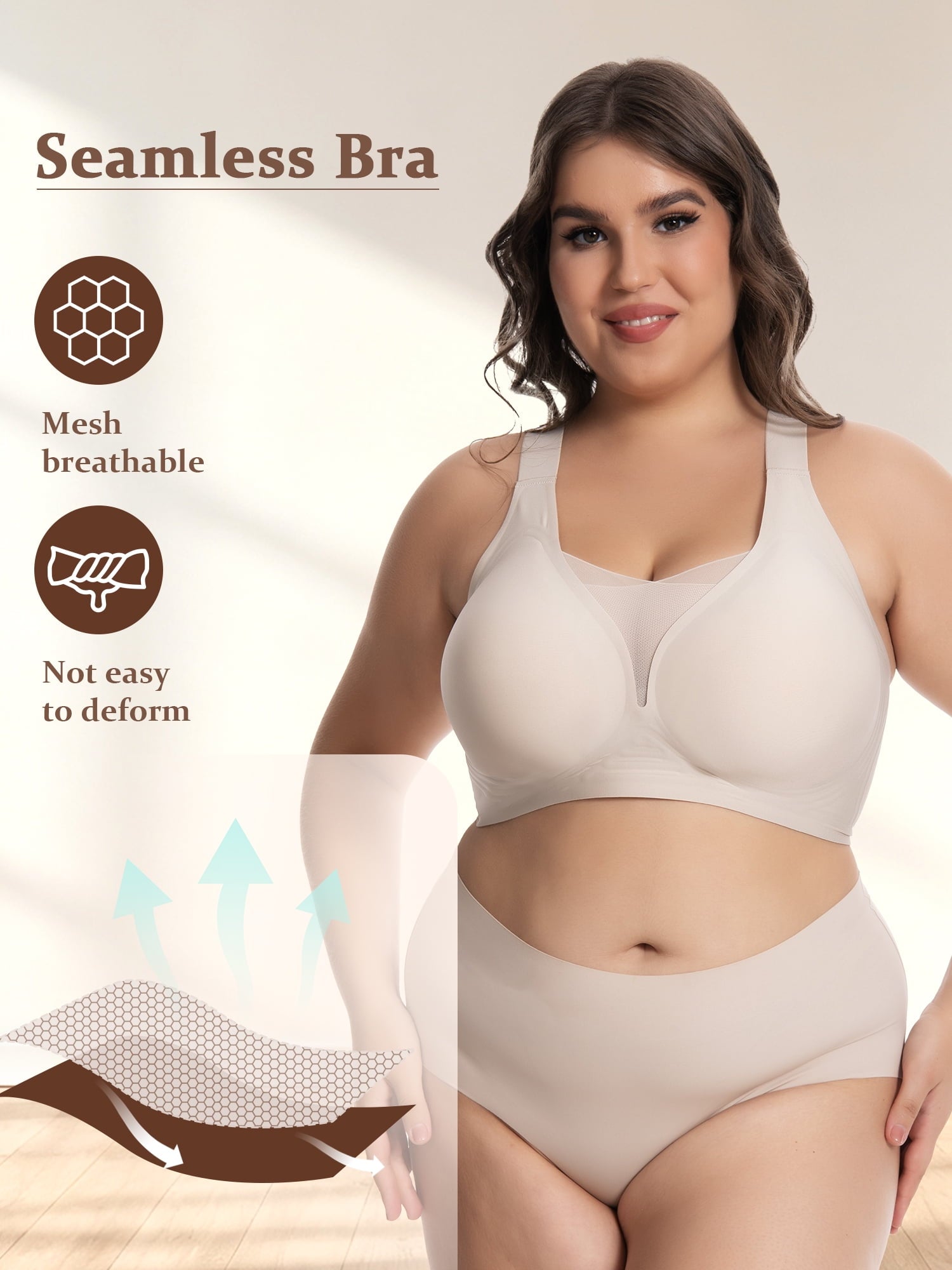 Homlouue Bras for Women Push Up Plus Size Wireless bras Full Coverage Comfortable Deep V Double Mesh Everyday Bra（Nude 4XL）