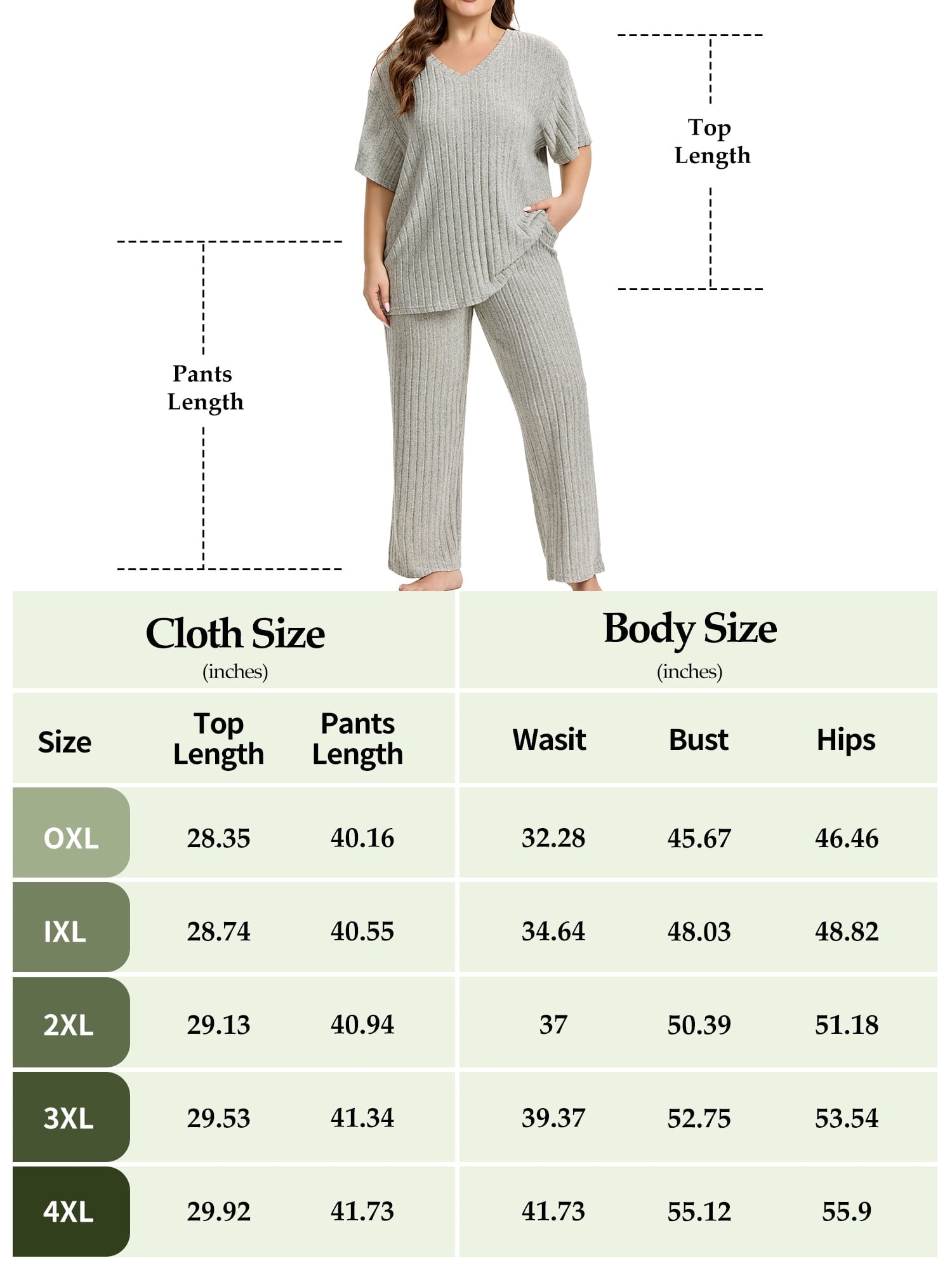 Homlouue Lounge Sets for Women Plus Size,2 Piece Outfit V-Neck Short Sleeve with Long Pants,Comfortable Ribbed Loungewear for Home or Outdoor(3XL,Green)