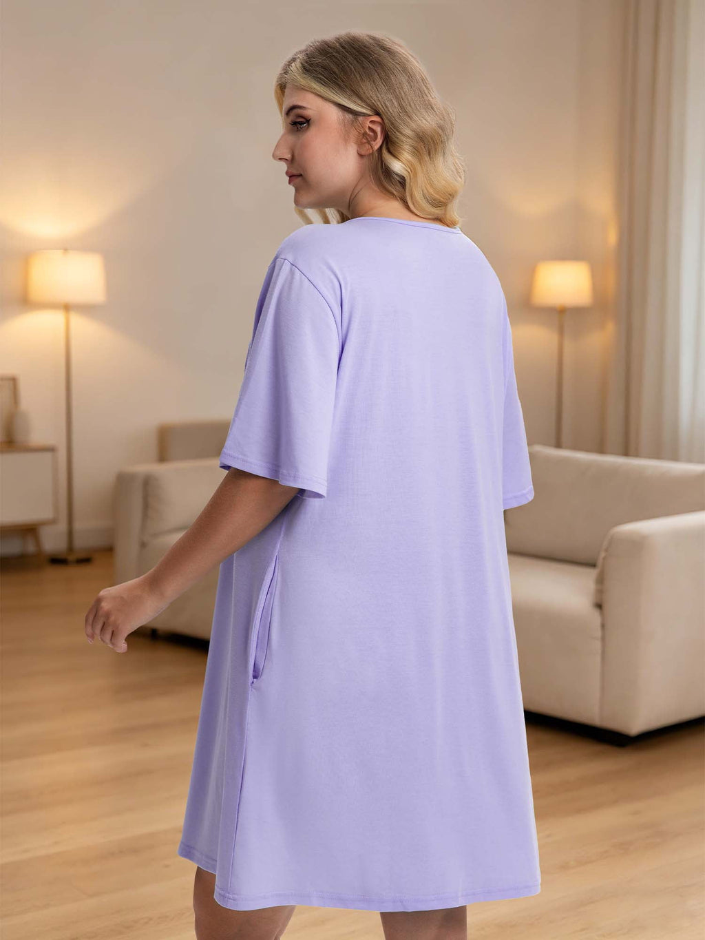 Homlouue Plus Size Nightgowns for Women,V-Neck with Pockets Short Sleeve Sleepwear(4XL,Purple)