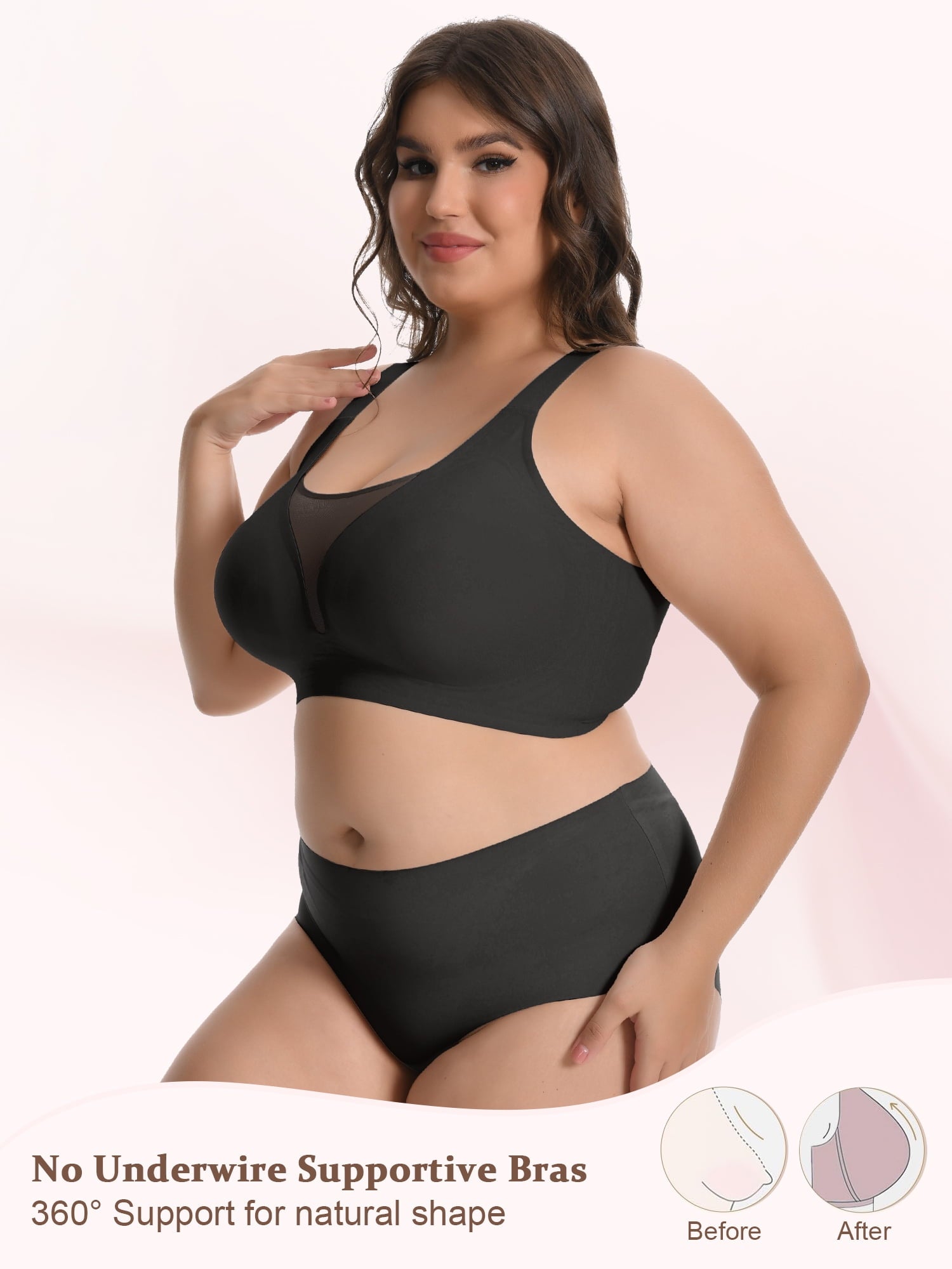 Homlouue Bras for Women Plus Size Push Up Bra Wireless with Support Bras for Women Full Coverage and Lift Deep V Mesh (Black 6XL)