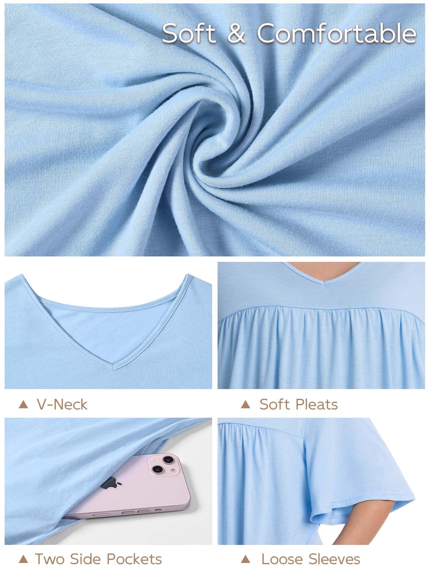 Homlouue Plus Size Nightgowns for Women,V-Neck with Pockets Short Sleeve Sleepwear(2XL,Blue)