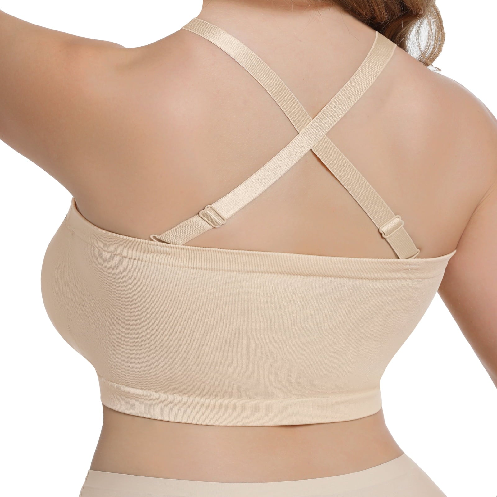 Homlouue Plus Size Strapless Bras for Women,Seamless Non-Slip Comfort Wireless Bandeau Bralette, Free Bra Straps(Beige,XL,2 Pcs)