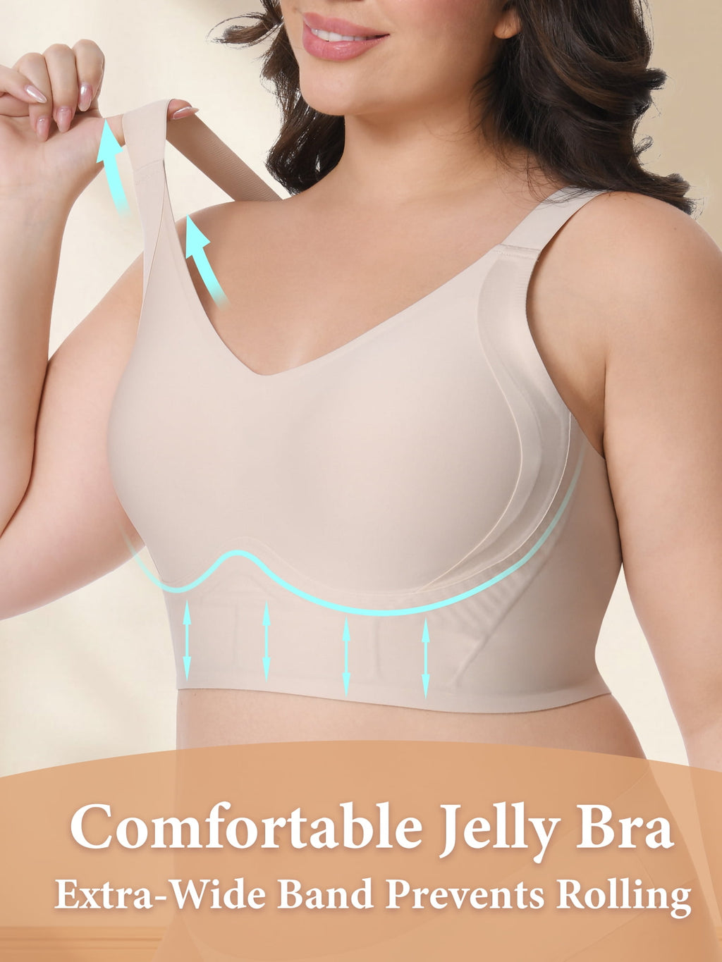 Homlouue Plus Size Wireless Bras for Women No Underwire,Jelly Bra with Support and Lift Comfortable Full Coverage Push Up Bras,2XL Nude