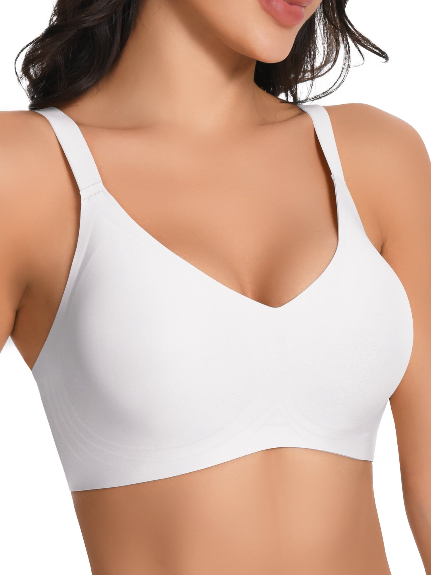 Homlouue Wireless Bras for Women Push Up Deep V Sleep Soft Bra White Full Coverage Everyday Bra XL