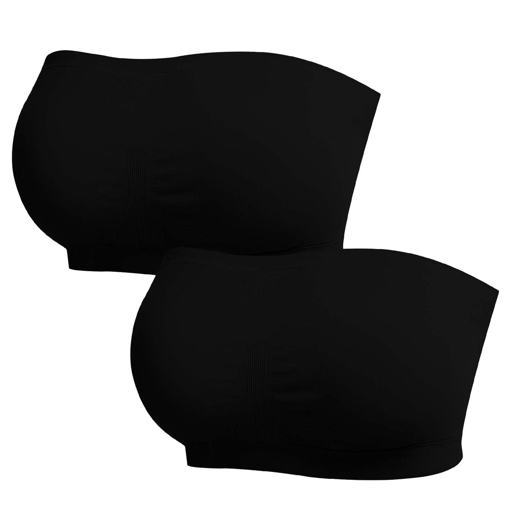 Homlouue Plus Size Strapless Bras for Women,Seamless Non-Slip Comfort Wireless Bandeau Bralette, Free Bra Straps(Black,2XL,2 Pcs)