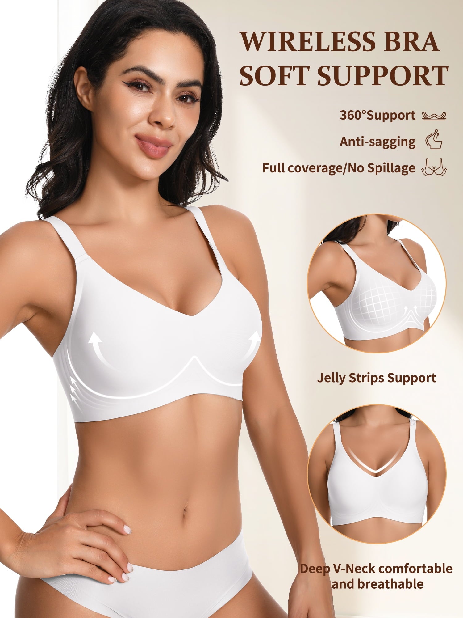 Homlouue Wireless Bras for Women Push Up Deep V Sleep Soft Bra White Full Coverage Everyday Bra XL