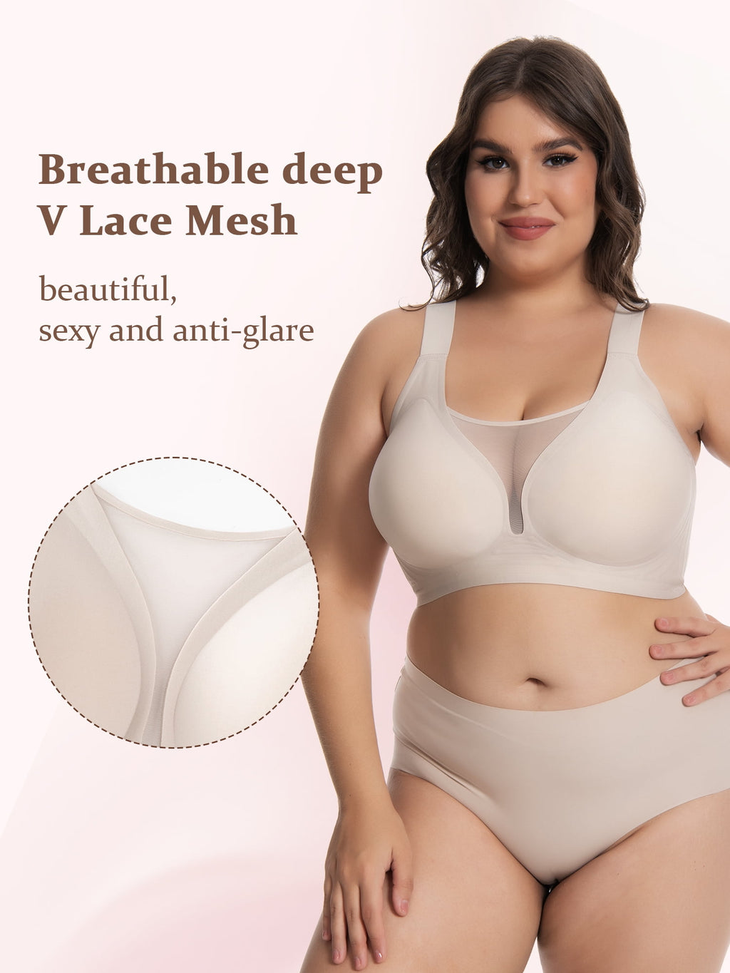 Homlouue Bras for Women Plus Size Push Up Bra Wireless with Support Bras for Women Full Coverage and Lift Deep V Mesh (Nude 2XL)