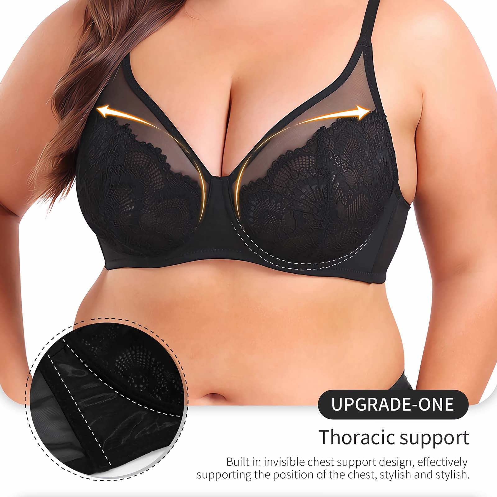 Homlouue Minimizer Bra Underwire Bras for Women Plus Size Full Coverage Lace Support Bra (Black 44E)