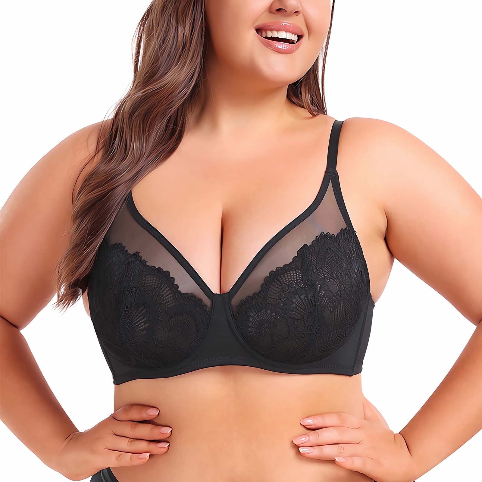 Homlouue Minimizer Bra Underwire Bras for Women Plus Size Full Coverage Lace Support Bra (Black 42E)