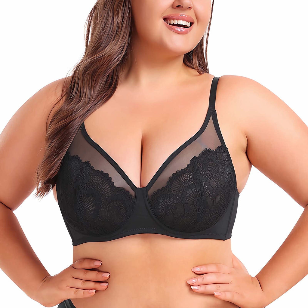 Homlouue Minimizer Bra Underwire Bras for Women Plus Size Full Coverage Lace Support Bra (Black 44E)