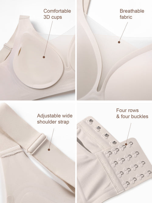 Homlouue Bras for Women Push Up Plus Size Wireless bras Full Coverage Comfortable Deep V Double Mesh Everyday Bra（Nude 6XL）