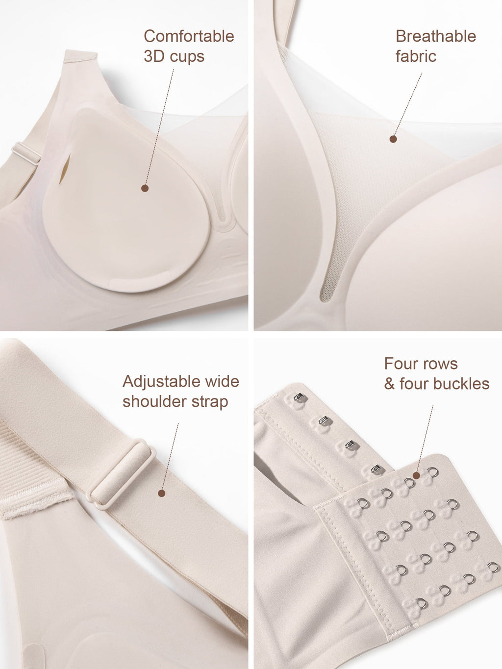 Homlouue Bras for Women Push Up Plus Size Wireless bras Full Coverage Comfortable Deep V Double Mesh Everyday Bra（Nude 5XL）