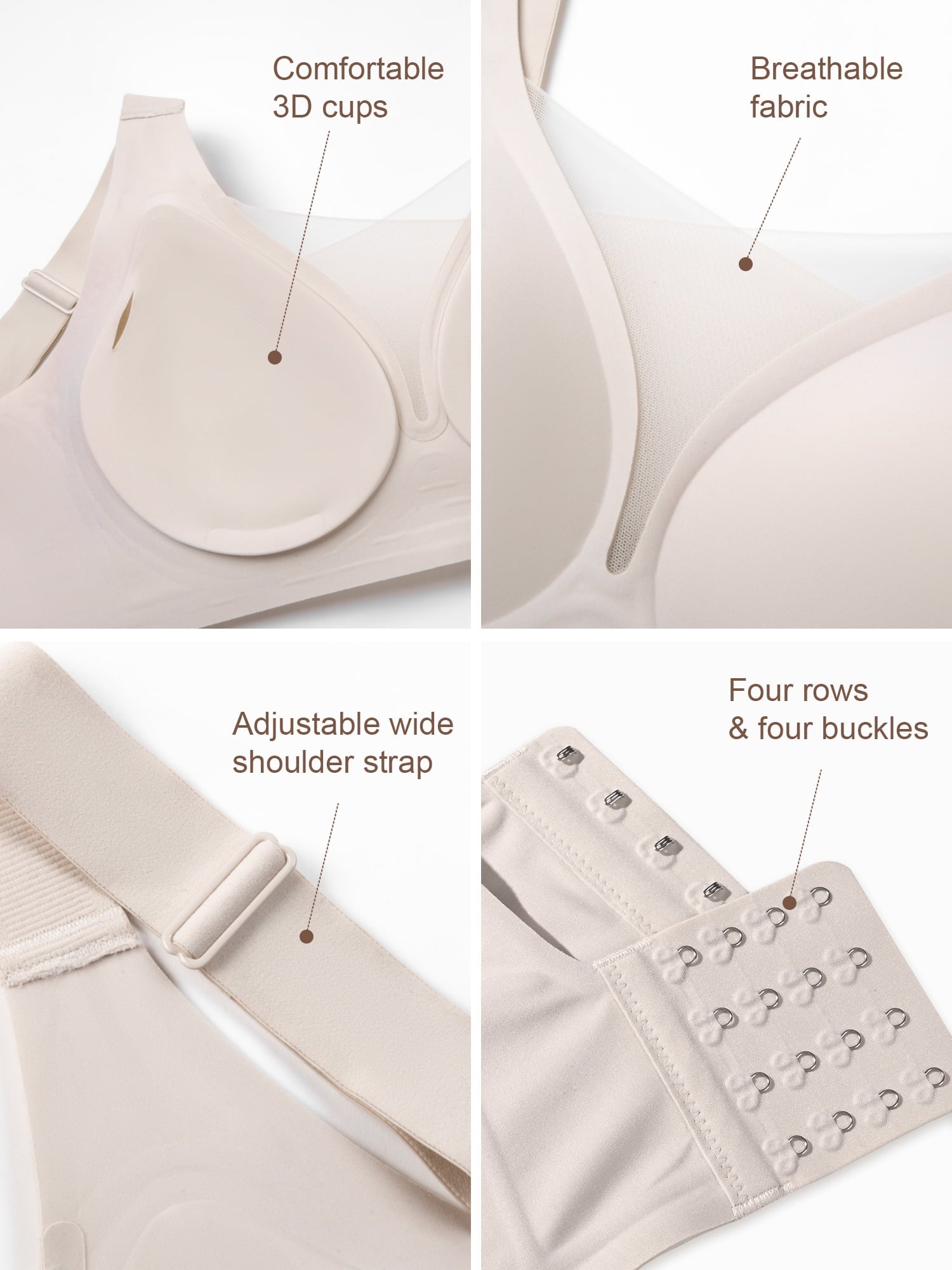 Homlouue Bras for Women Push Up Plus Size Wireless bras Full Coverage Comfortable Deep V Double Mesh Everyday Bra（Nude 5XL）