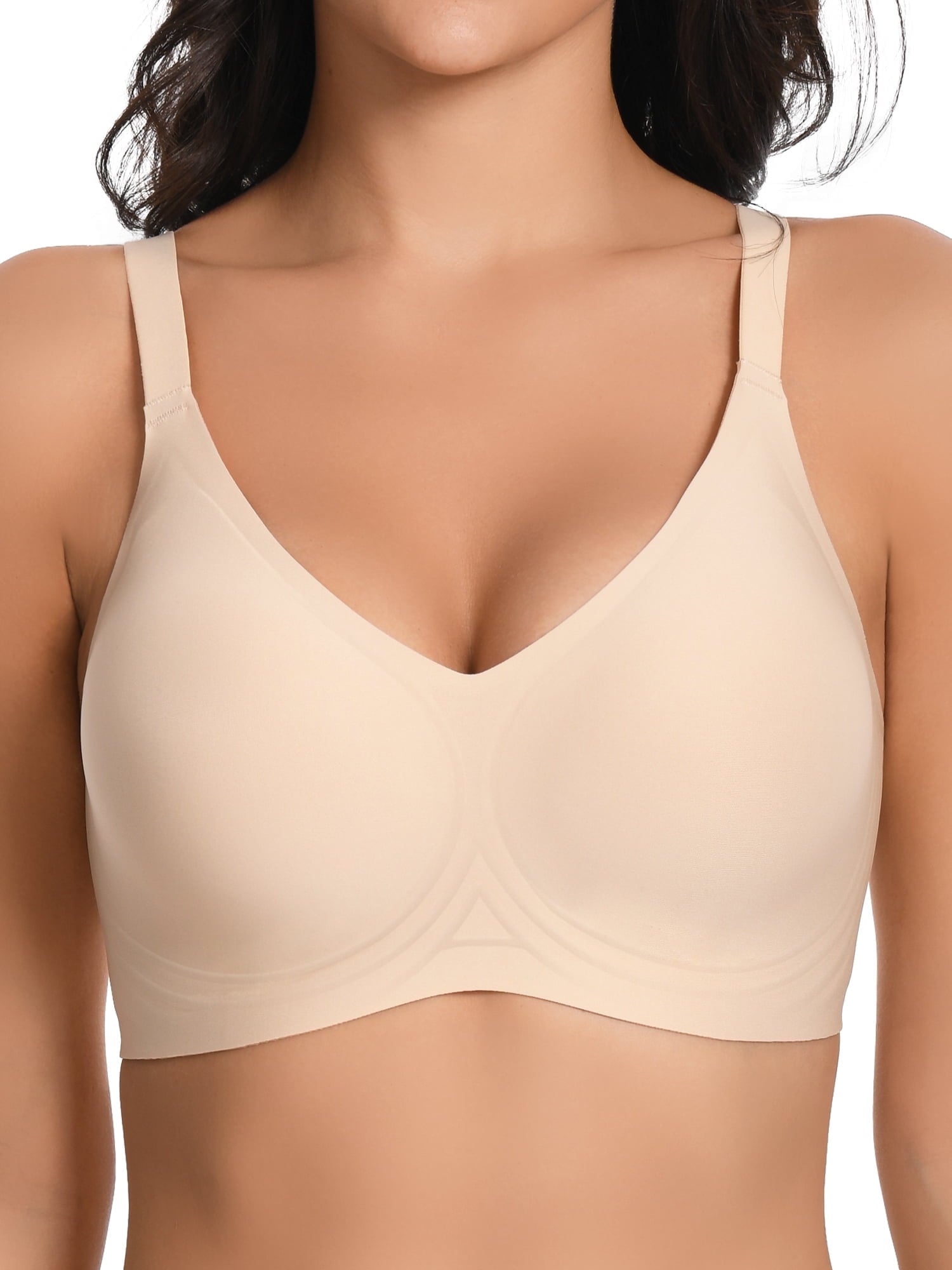 Homlouue Wireless Bras for Women Push Up Deep V Sleep Soft Bra Nude Full Coverage Everyday Bra XL