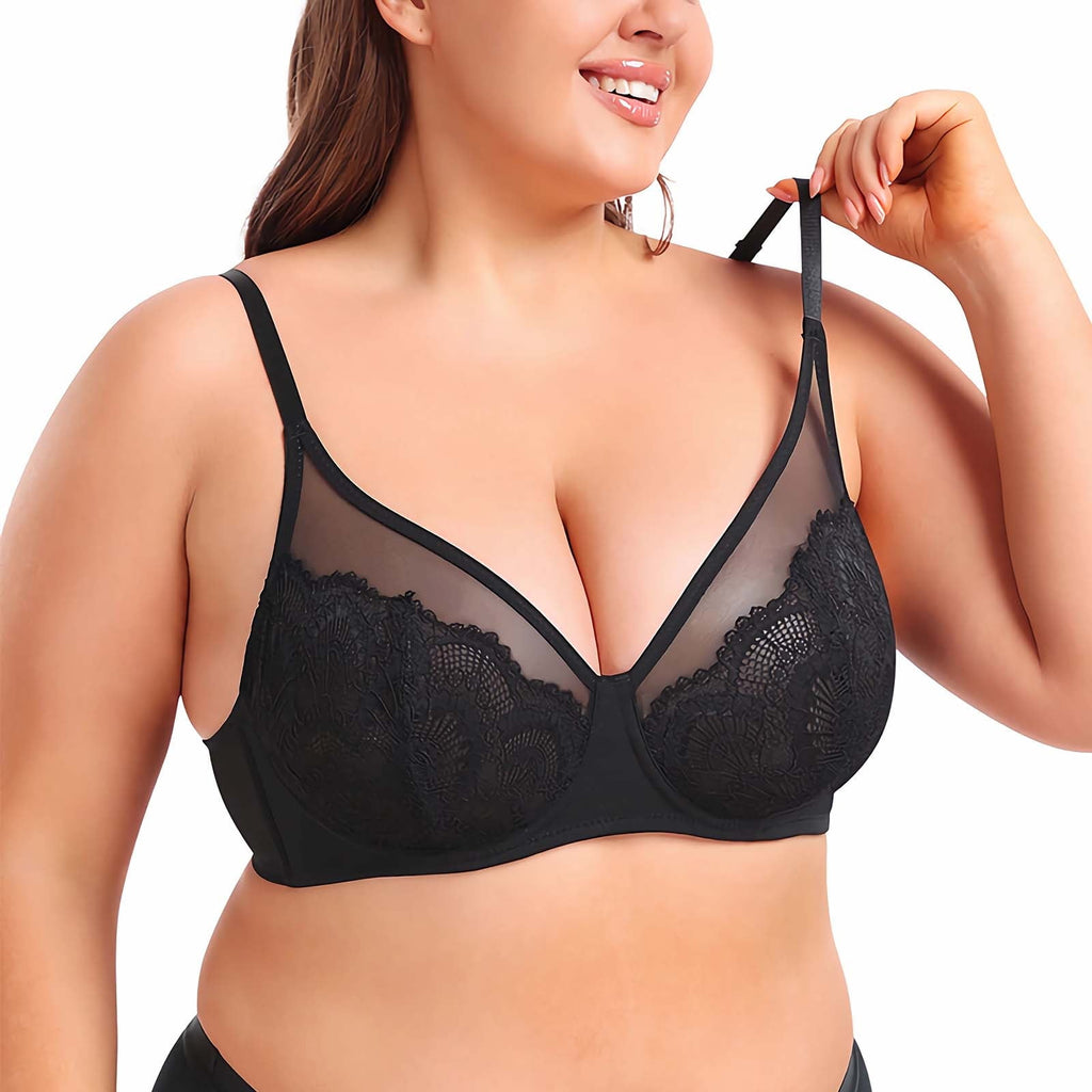 Homlouue Minimizer Bra Underwire Bras for Women Plus Size Full Coverage Lace Support Bra (Black 40E)