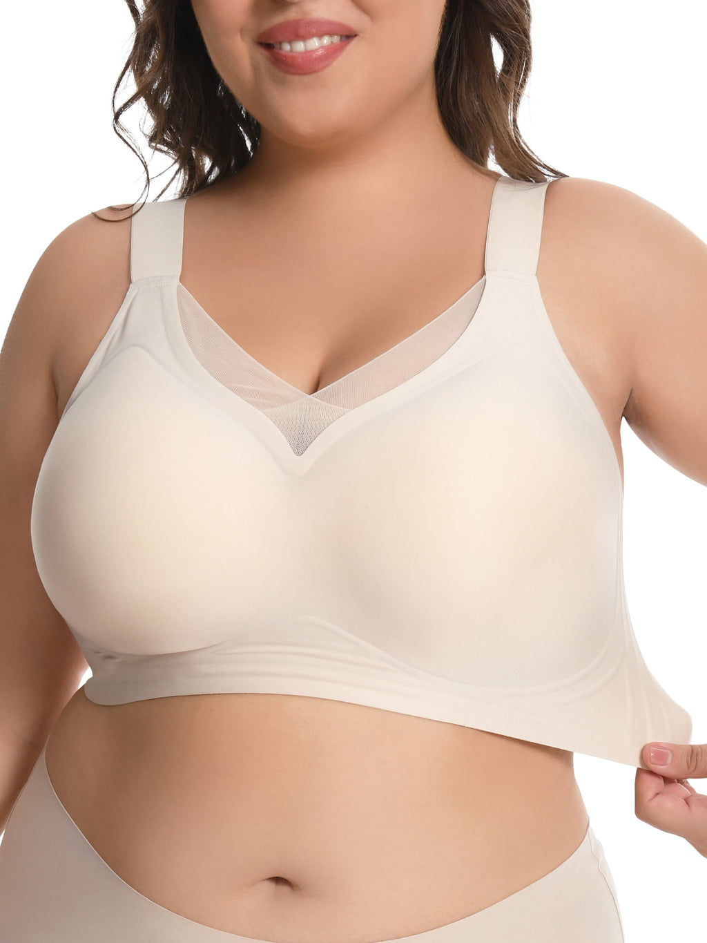 Homlouue Plus Size Bras for Women Sleep Soft Everyday Bra Deep V Mesh Nude Full Coverage Wirefree Bra L