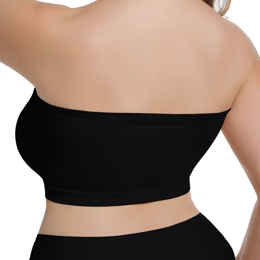 Homlouue Plus Size Strapless Bras for Women,Seamless Non-Slip Comfort Wireless Bandeau Bralette, Free Bra Straps(Black and White,XL,2 Pcs)