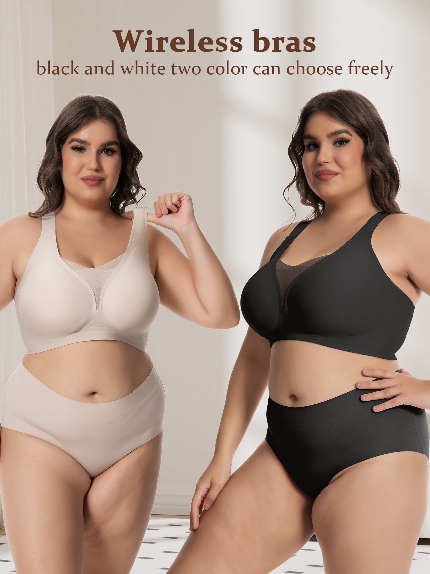 Homlouue Bras for Women Push Up Plus Size Wireless bras Full Coverage Comfortable Deep V Double Mesh Everyday Bra (Nude XL)