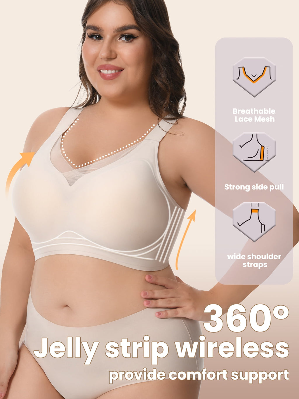 Homlouue Plus Size Bras for Women Sleep Soft Everyday Bra Deep V Mesh Nude Full Coverage Wirefree Bra L