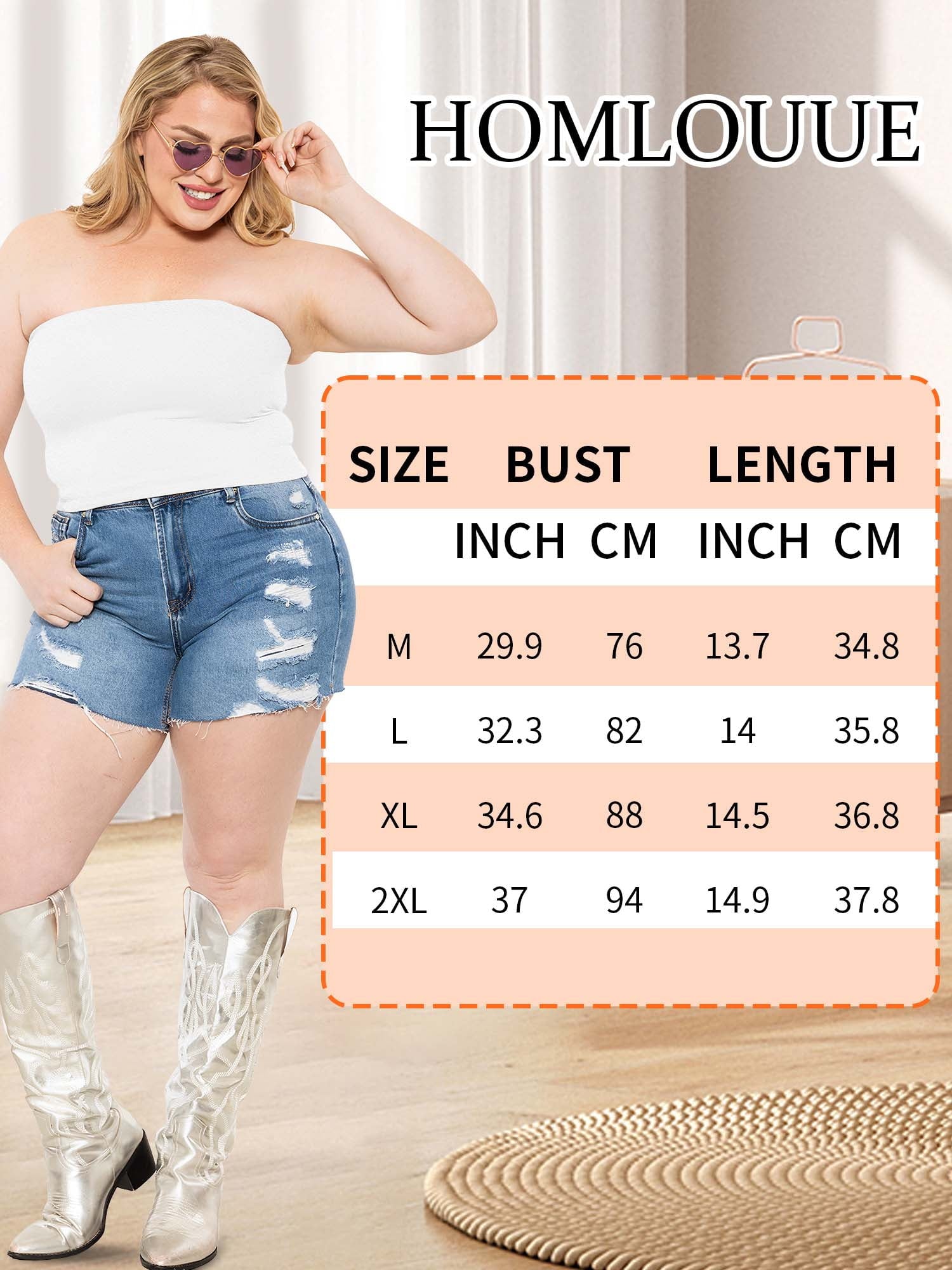 Homlouue Plus Size Tube Tops for Women Crop Tank Top Basic Going Out Top Strapless 2 Pack White Black XL