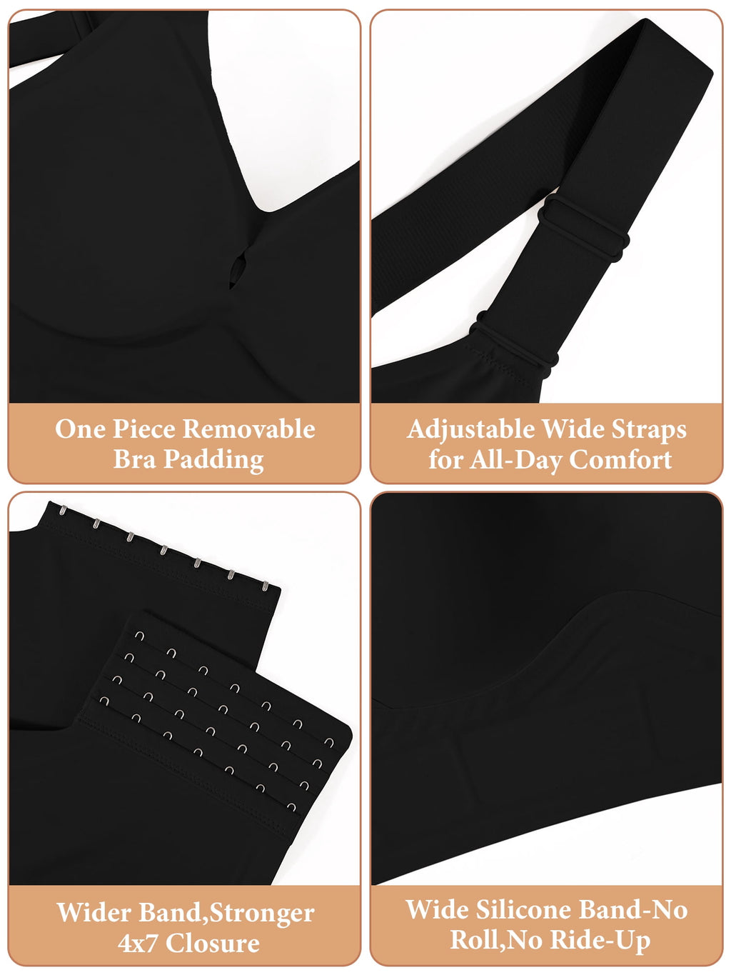 Homlouue Plus Size Wireless Bras for Women No Underwire,Jelly Bra with Support and Lift Comfortable Full Coverage Push Up Bras,5XL Blcak