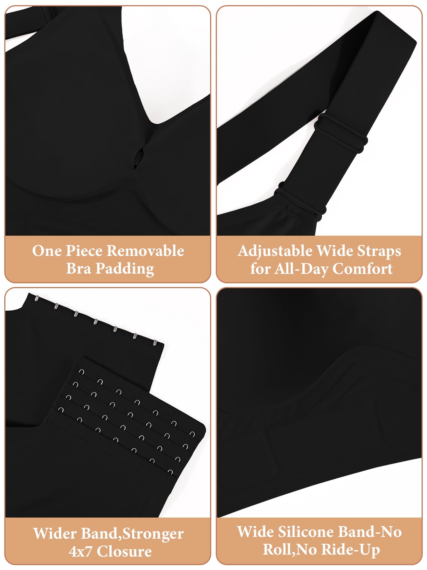 Homlouue Plus Size Wireless Bras for Women No Underwire,Jelly Bra with Support and Lift Comfortable Full Coverage Push Up Bras,XL Blcak