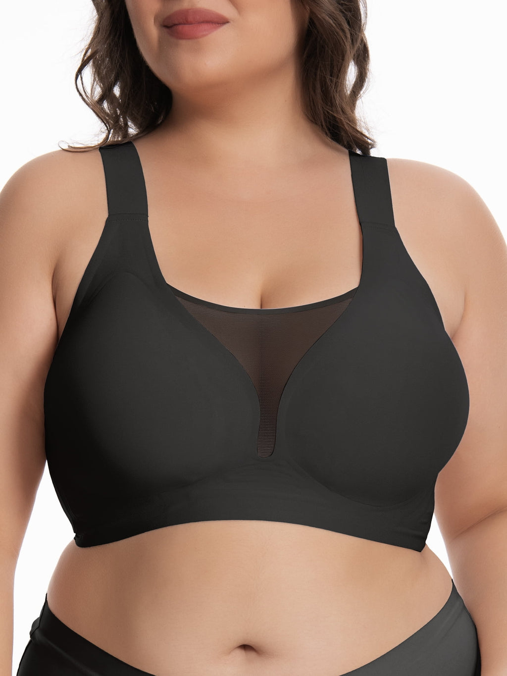 Homlouue Bras for Women Plus Size Push Up Bra Wireless with Support Bras for Women Full Coverage and Lift Deep V Mesh (Black XL)
