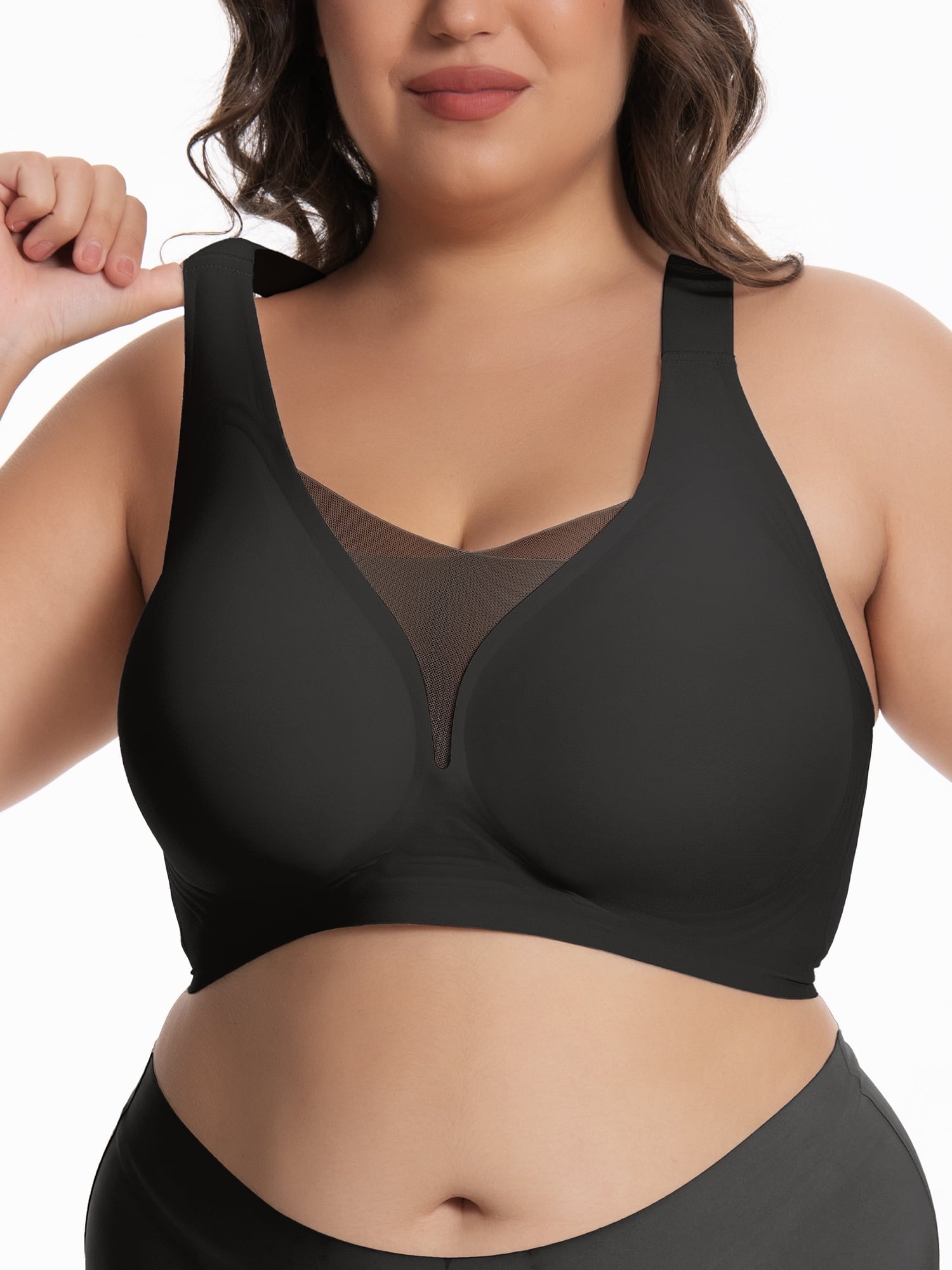 Homlouue Bras for Women Push Up Plus Size Wireless bras Full Coverage Comfortable Deep V Double Mesh Everyday Bra (Black 6XL)