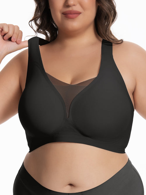 Homlouue Bras for Women Push Up Plus Size Wireless bras Full Coverage Comfortable Deep V Double Mesh Everyday Bra（Black XL）