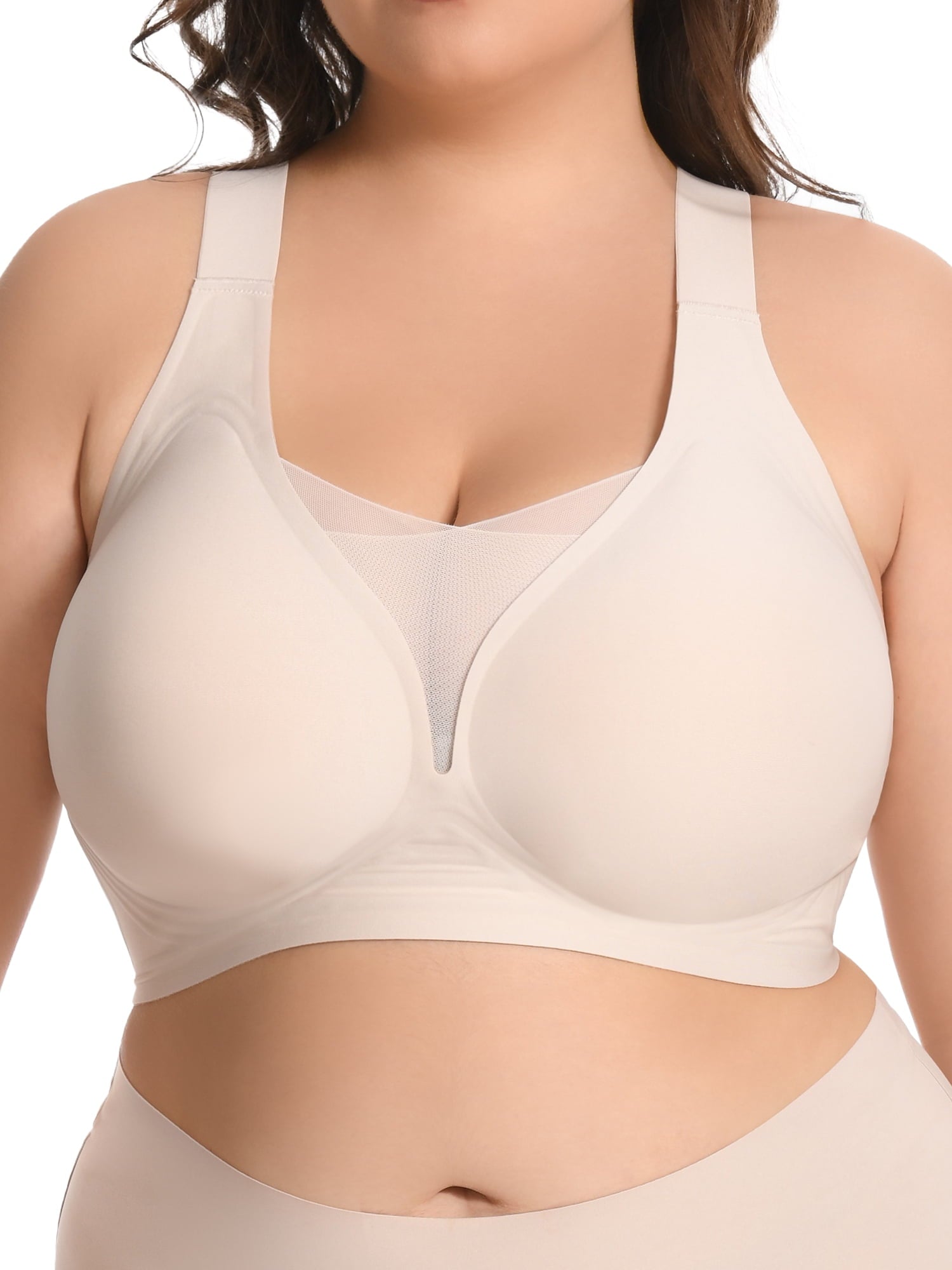Homlouue Plus Size Bras for Women Sleep Soft Everyday Bra Deep V Mesh Nude Full Coverage Wirefree Bra 3XL