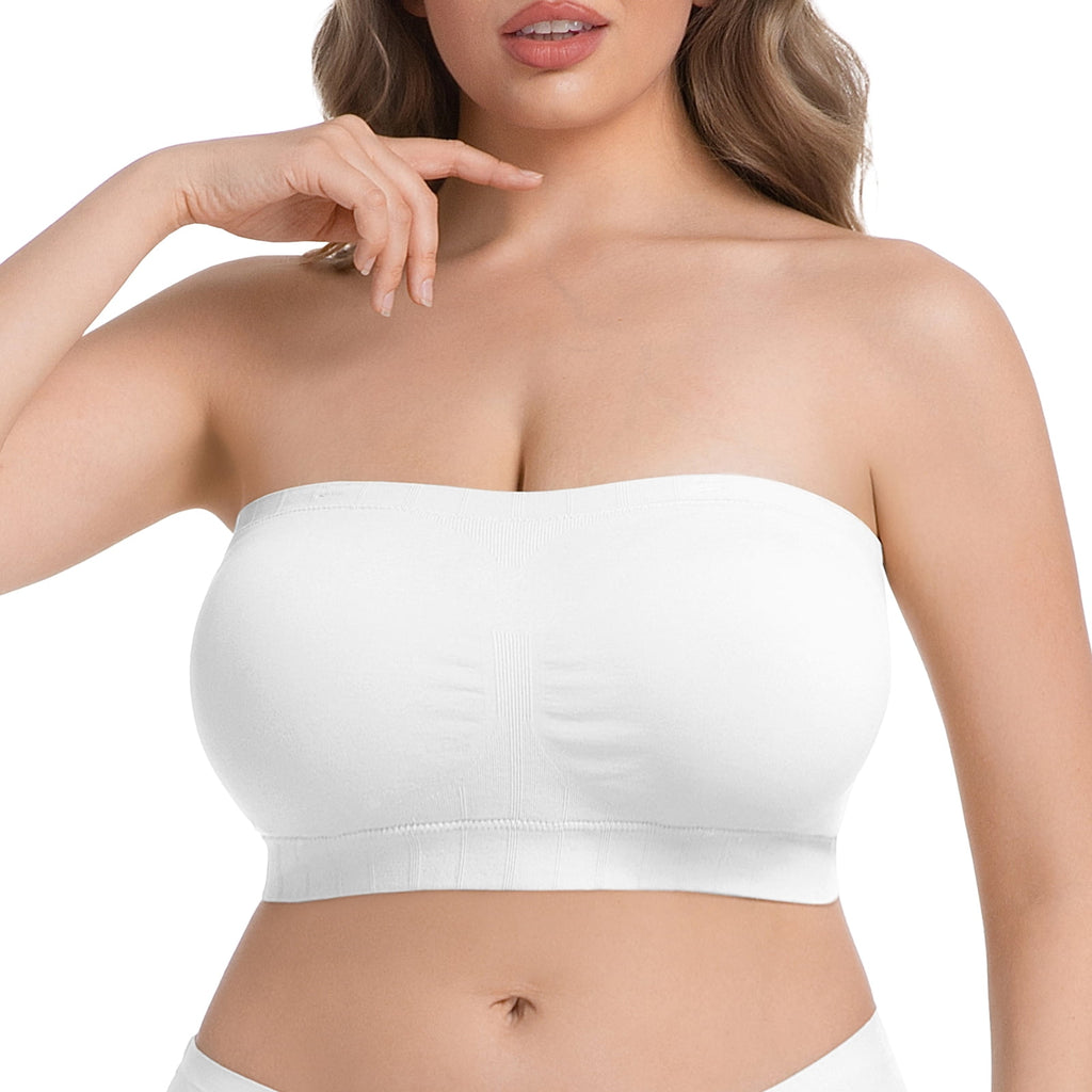 Homlouue Plus Size Strapless Bras for Women,Seamless Non-Slip Comfort Wireless Bandeau Bralette, Free Bra Straps(White,4XL,2 Pcs)