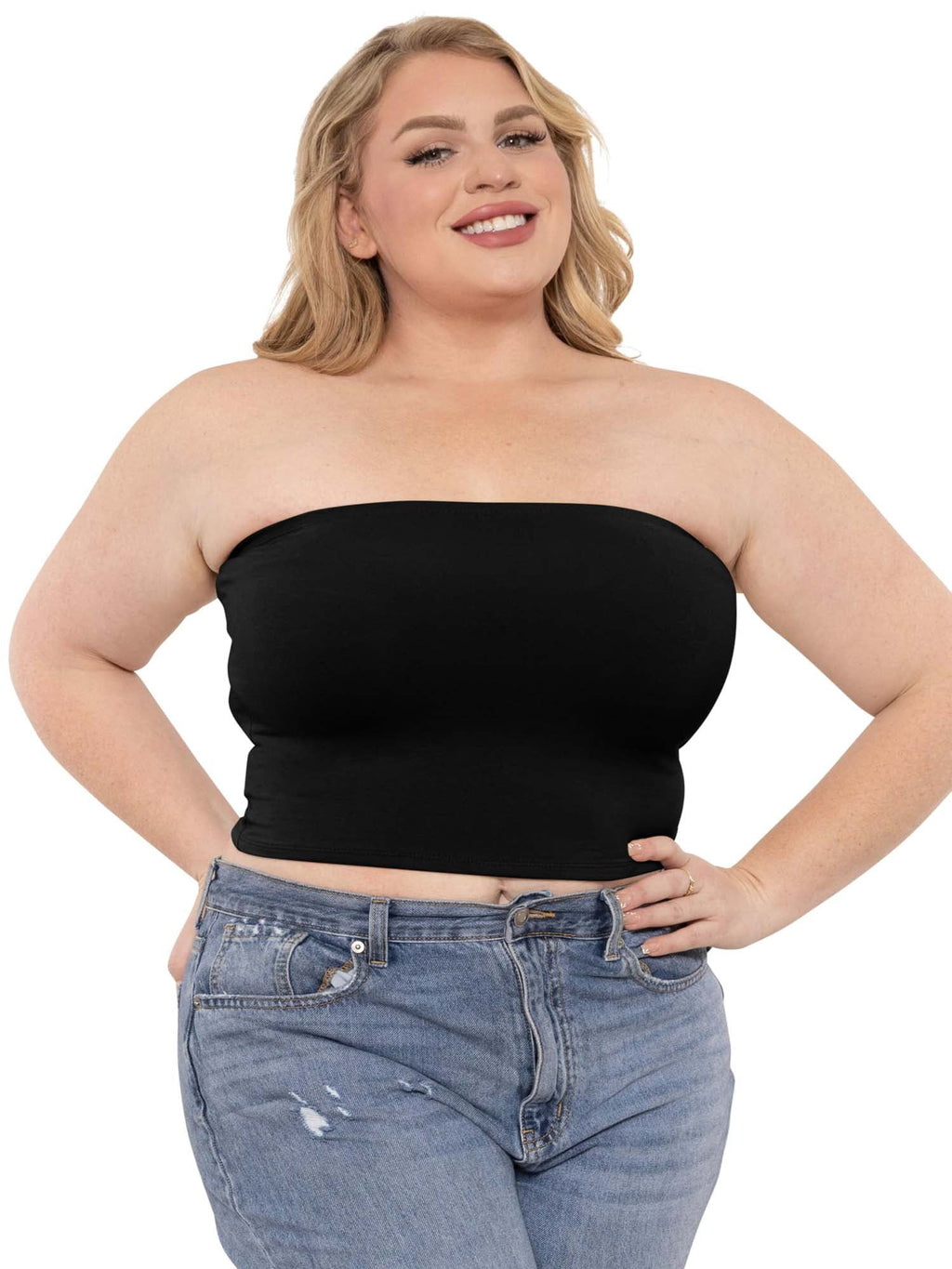 Homlouue Plus Size Tube Tops for Women Crop Tank Top Basic Going Out Top Strapless 2 Pack White and Black L
