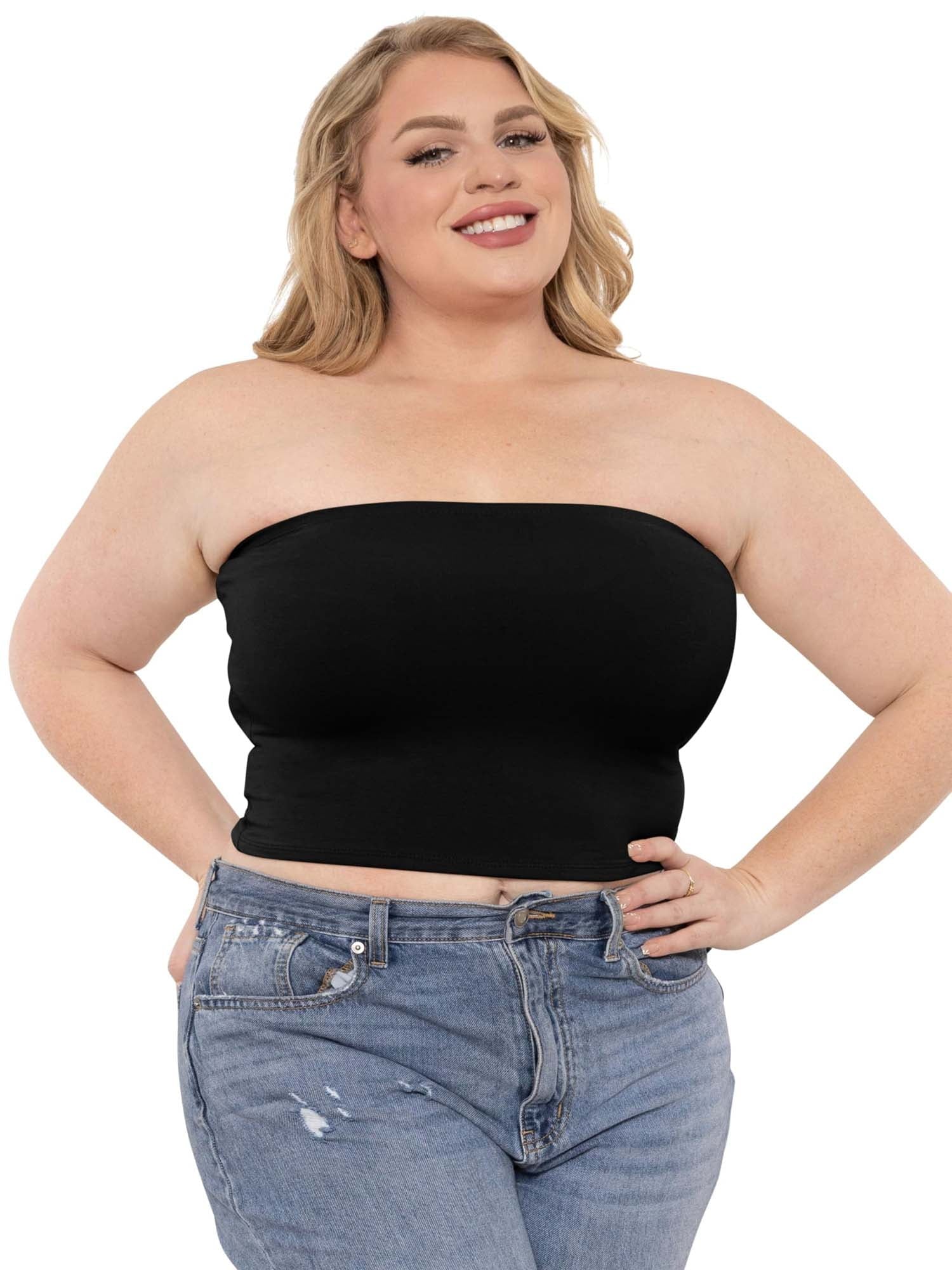 Homlouue Plus Size Tube Tops for Women Crop Tank Top Basic Going Out Top Strapless 2 Pack White and Black L